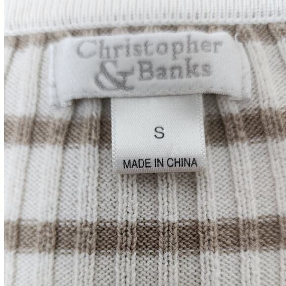 CJ Banks Brown and Beige Knit Sweater with Henley Neckline with 3/4 Sleeves W SM - Picture 6 of 8